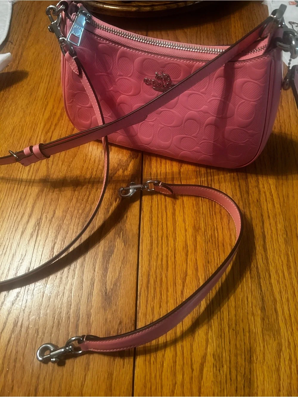 COACH Pink Patent Shoulder Bag with Embossed Logo